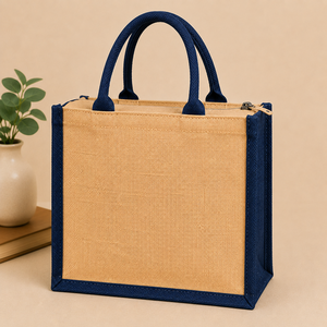 Custom Printed Premium Dual Tone Jute Bag with <b>Zip</b> Closure Eco Friendly Reusable Shopping <b>Tote</b> Bag 30x30x15cm - Product Image 6