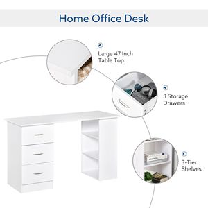 "Modern 47" Home Office Desk with 3 Drawers & Storage Shelf-Laptop/<b>Computer</b> <b>Table</b>" - Product Image 4