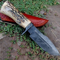 Couteau de survie et de camping Bowie à lame fixe en acier Damas forgé à la main de qualité industrielle, style Viking, avec manche en corne, OEM