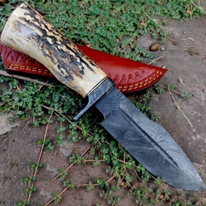 Cuchillo Bowie OEM de Supervivencia y Camping, Forjado a Mano, Grado Industrial, Acero de Damasco, Hoja Fija de Punta Caída, Estilo Vikingo, Mango de Cuerno - Product Image 4
