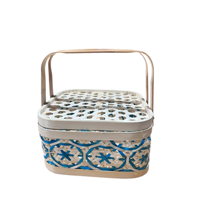 Cesta de Regalo de Lujo para Fiestas, Caja de Regalo Cuadrada de Bambú para Uso Industrial, Cesta de Paja Tejida con Doble Asa, Estilo Picnic Premium Festivo - Product Image 1