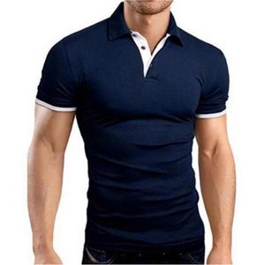 Polo de Manga Corta Azul Marino con Ribete en Naranja, Corte Ajustado, Camiseta Casual de Punto - Product Image 3