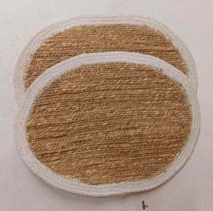 Sustainable natural jute and cotton cord oval woven <b>placemat</b> for boho style table settings & Oval Woven Jute <b>Placemat</b> for table - Product Image 4