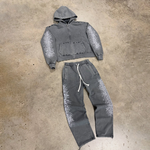 Ensemble survêtement homme personnalisé avec logo, effet délavé vintage, imprimé DTG, sweat à capuche et pantalon de survêtement épais - Product Image 2