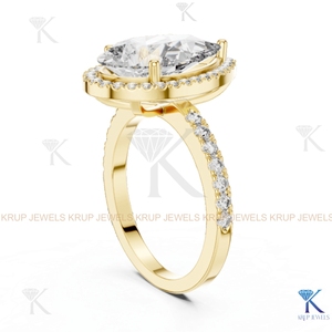 Bague de Fiançailles en Or Massif avec Diamant CVD Oval Taille Halo Certifié IGI, Bande Pavée, Cadeau d'Anniversaire de Mariage, Vente en Gros Personnalisée - Product Image 4