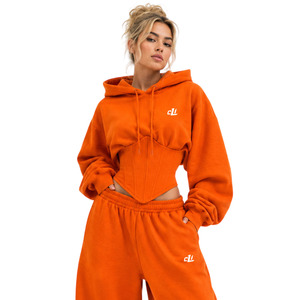 <b>Top</b> Quality Orange Corset Crop Hoodies Custom Cinched Waist <b>Y2K</b> Tracksuit Oversized Blank Joggers Sets Winter Fleece Streetwear - Product Image 5