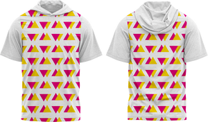 Custom Print Quick Dry <b>Men's</b> Geometric Print Hooded T-Shirt Sublimation Transfer Breathable Regular Fit Summer Casual Wear - Product Image 1