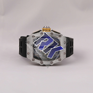 Montre-bracelet de luxe au design unique avec diamants Moissanite pour homme, montre de mode avec boîtier en acier inoxydable et bracelet réglable - Product Image 3