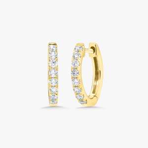 Diamond Huggie <b>Earrings</b> 14K 18K Solid Gold Round Cut Lab Grown Prong Set Hinge Modern Dainty Everyday Wear <b>Hoops</b> Gifts Wholesale - Product Image 1