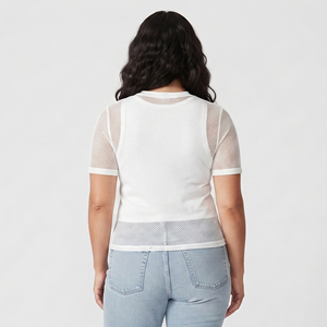Camisetas cortas de malla de red para mujer, cuello redondo, manga corta, ajuste ceñido, informales, transparentes, 100% poliéster - Product Image 2