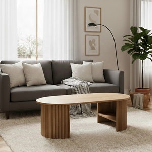 Table basse en bois massif cannelé pour salon, vente en gros B2B - Product Image 2