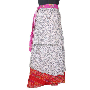 New Fabulous Two Layered Reversible New Indian Around Silk Sari Wrap <b>Skirts</b> Women Wear Vintage Silk Sari <b>Long</b> Length Wrap Around - Product Image 3