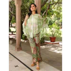 Blusa de chifón transpirable estilo bohemio verde para mujer, talla XS, manga media - Product Image 2