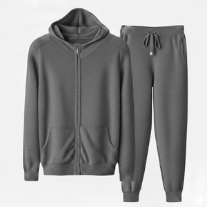 Men's luxury knit tracksuit. Full-zip hoodie and drawstring <b>joggers</b>. Soft. breathable textured fabric. Athletic fit. - Product Image 3