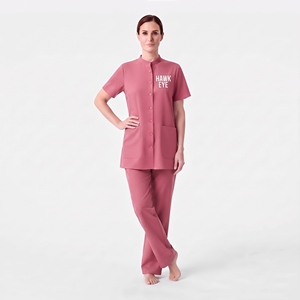 Tenue de travail pour femmes, uniforme d'hôpital, haut à col montant et boutons, manches courtes, ensemble jogging, fabricant d'uniformes sur mesure - Product Image 2