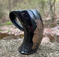Mug en corne de Viking 16 oz, écologique, fait main, motif uni, réutilisable, anti-fuite, design unique, poli