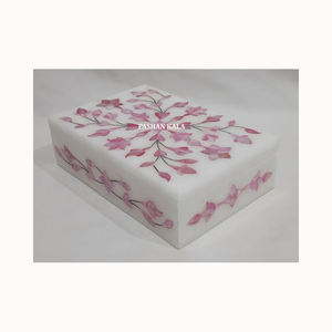 Caja de Joyería Rectangular con Incrustaciones de Nácar Blanco Natural, Diseño Floral Hecho a Mano, Superficie Lisa y Brillante, para Decoración del Hogar - Product Image 2