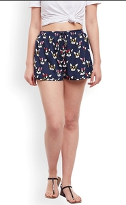 Shorts de Mujer con Estampado de Dibujos Animados en Azul Marino, Cintura Elástica, Tejido de Algodón, Corte Regular, Transpirables - Product Image 5