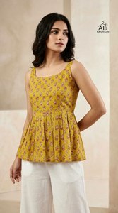 Sophisticated Elegant Party Winter Summer Special Sleeve Less Pattern Short Length Georgette Silk Fancy <b>Kurti</b> Women Special - Product Image 4