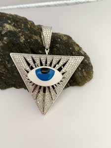 Collier Pendentif Œil Turc en Argent Sterling 925, Pavé de Moissanite, Émail Bleu, Bijoux Nazar, Vente en Gros - Product Image 5