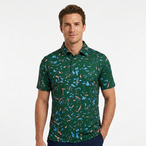 Chemise à manches courtes pour homme avec poche, bleu avec motif rose et bleu clair, décontractée, respirante, séchage rapide, en soie/coton satiné - Product Image 5