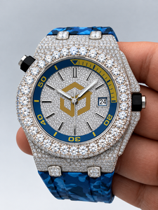 Reloj de Cuarzo Analógico de Lujo para Hombre con Incrustaciones de Diamantes, Bisel Azul y Amarillo, Correa de Silicona - Product Image 6