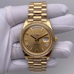 นาฬิกาอัตโนมัติรุ่นลิมิเต็ดอิดิชั่นคุณภาพสูง ดีไซน์หรูหราสีทอง หน้าปัดแชมเปญ ขอบตัวเรือนแบบฟลูเต็ด กลไก ETA สไตล์วินเทจโมเดิร์น กระจกแซฟไฟร์ - Product Image 1