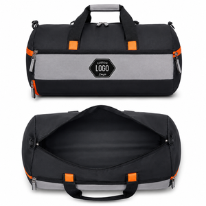 Custom Logo <b>Duffel</b> <b>Bag</b> Black Gray Orange Zipper Closure Sport Fitness Gym Travel Lightweight Durable Polyester <b>Duffel</b> <b>Bag</b> - Product Image 1