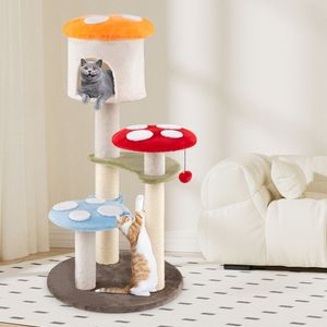 Arbre à chat en forme de champignon mignon avec poteaux à gratter en sisal et plateformes rembourrées pour le bureau - Product Image 1