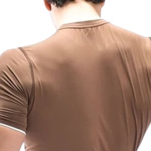 Camiseta de Manga Corta para Hombre, Cuello Redondo, Corte Ajustado, Color Marrón, Estilo Casual Básico - Product Image 4