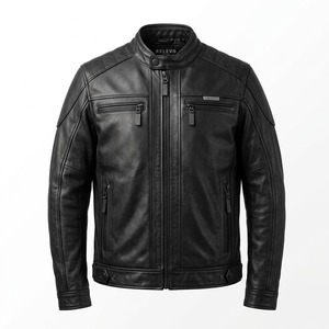 Chaqueta de Motero Clásica Delgada de Cuero Genuino para Hombre RELEVO, con Logotipo Grabado, Cierre de Cremallera, para Invierno - Product Image 6