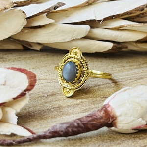 Hot Selling Grey Moonstone Boho Brass Jewelry 18k Gold Plated <b>Ring</b> For Women’s Vintage Ornate <b>Statement</b> Wholesale Handmade <b>Ring</b> - Product Image 5