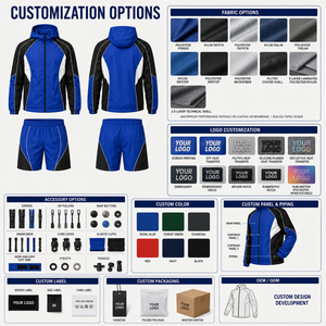 Ensemble de survêtement sportif pour homme, veste à capuche et short, bleu et noir, imperméable, séchage rapide, polyester, vêtements de sport pour le printemps - Product Image 5