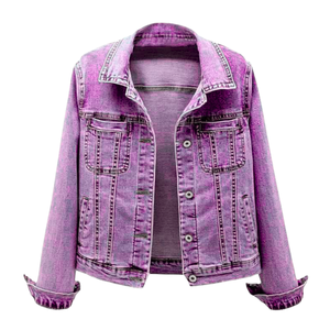 Women's Slim Fit Button-Up Denim <b>Jacket</b> Autumn Sweet Style Long Sleeve Heavyweight Denim Jeans <b>Jackets</b> - Product Image 6