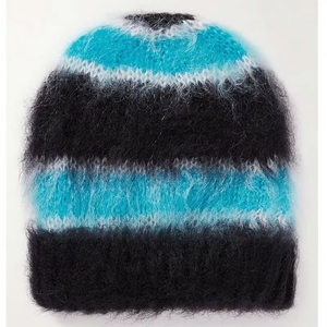 Custom <b>Fluffy</b> Mohair Beanie Soft Gradient Striped <b>Cuff</b> Hat Fashionable Warm Manufacturers Caps for Beach UsePink Blue Striped - Product Image 5