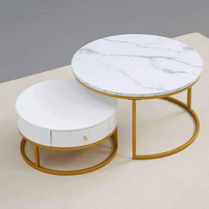 Modern Eco-Friendly Marble <b>Nesting</b> Coffee <b>Table</b> Set with <b>Gold</b> Metal Frame for Living Room and Hotel Furniture - Product Image 1