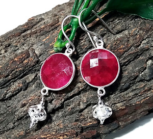Natural Red Ruby Gemstone Trendy Dangle <b>Earrings</b> Solid 925 Sterling Silver Faceted Ear Wire Handmade Jewelry Women Party - Product Image 2