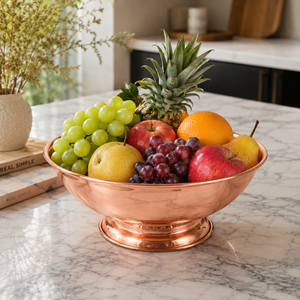 Bol sur piédestal en cuivre pur, bol de service, bol à fruits, vaisselle décorative en métal, bol de cuisine et de salle à manger en cuivre fait main, vente en gros - Product Image 3