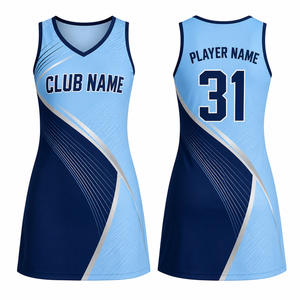 Uniforme de Netball Personalizado MEGAMAPLE para Mujer, Sin Mangas, Azul Claro Marino, Impresión por Transferencia de Calor, Poliéster Transpirable, Sin Costuras para Adultos - Product Image 1