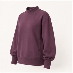 Custom Plum Purple Womens Mock Neck Sweatshirt <b>Balloon</b> Sleeve Ribbed Hem Pullover WSS-0006 - Product Image 3