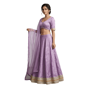 Elegante Lehenga Choli de Poliéster con Cuello en V y Bordado a Mano, con Bordado Intenso para Mujeres Indias - Ideal para Bodas y Diwali - Product Image 2