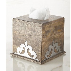 Squared Wooden Napkin Box For Home Office & <b>Car</b> Use Natural Finished Tissue Box Holder For Luxury <b>Table</b> Accessories - Product Image 1