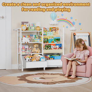 Étagère à livres pour enfants à 3 niveaux avec rangement pour jouets, organisateur <span class=keywords><strong>de</strong></span> livres orienté vers l'avant avec 2 grands bacs pour salle <span class=keywords><strong>de</strong></span> jeux - Product Image 1