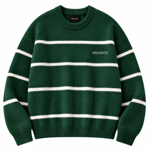 Green Custom Logo <b>Men</b>’s Striped Knit <b>Sweater</b> Cotton Acrylic Blend Crew Neck Long Sleeve Pullover Jumper Premium <b>Sweater</b> - Product Image 1