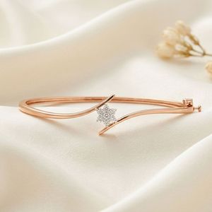 Rose Gold Lab Grown Diamond Minimal Floral Open <b>Bangle</b> <b>Bracelet</b> - Product Image 5