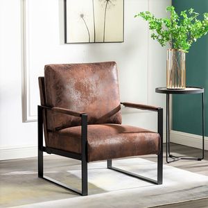 Poltrona Moderna Stile Mid-Century con Robusta Struttura in Metallo Quadrata, Sedia Classica per Casa, Ufficio e Camera da Letto, Arredamento per Soggiorno - Product Image 1