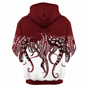 Vente en gros de sweats à capuche personnalisés pour hommes, sublimés, blancs et bordeaux, à motif pieuvre, respirants, à séchage rapide, unis, pour l'hiver, service OEM, décontractés - Product Image 2