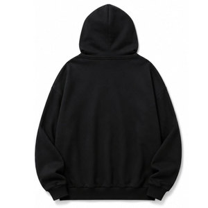 Sudadera con Capucha Negra para Hombre, Estilo Urbano, Oversize, con Estampado Frontal, Algodón French Terry, para Otoño, Corte Regular - Product Image 3