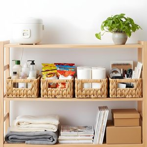 <b>Baskets</b> for Shelves Rattan Woven <b>Basket</b> Storage Organizer with Built- Handles Decorative Shallow Rectangle Pantry Organizers - Product Image 4