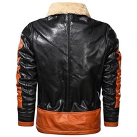 Veste d'hiver en gros, style bomber décontracté pour homme, en cuir bicolore avec empiècements contrastants, doublure polaire épaisse et fermeture éclair frontale, manteau chaud